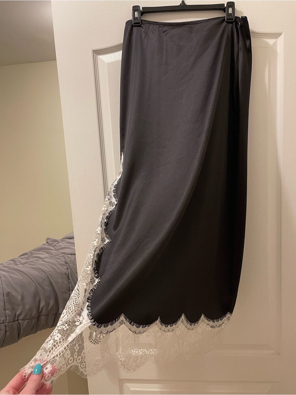 Dressed in LALA Black Midi Skirt with White Lace Trim - Picture 2 of 5